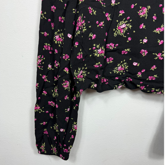 VERO MODA Anna Long Sleeve Crop Top in Black Aop Daisy Size XL - Picture 5 of 9